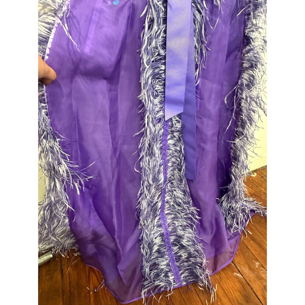 HUISHAN ZHANG Women's Purple 100% Silk Beau Feather Trim Maxi Gown Size US 6 - Picture 14 of 16